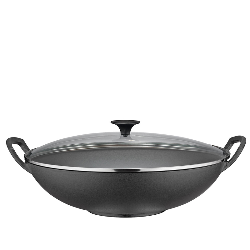 Spring Wok-Set aus Gusseisen mit Glasdeckel, Ø 35 cm
