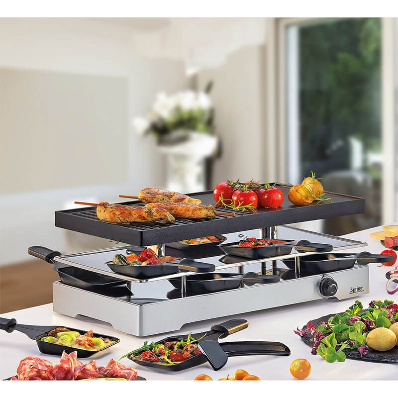 Spring Raclette 8 Classic Duo - Raclette mit Alugrillplatte & Granitstein weitere Ansicht Spring Raclette 8 Classic Duo - Raclette mit Alugrillplatte & Granitstein