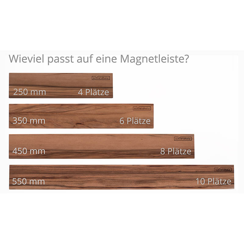 Magnetleiste für bis zu 6 Messer aus Satin Walnut, 350 x 60 x 17 mm von Schneidholz weitere Ansicht Magnetleiste für bis zu 6 Messer aus Satin Walnut, 350 x 60 x 17 mm von Schneidholz