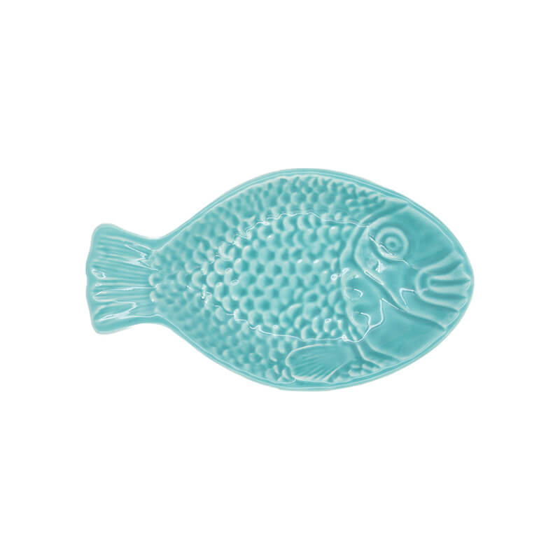 Fischplatte Türkis aus Keramik, klein - 3 x 13,5 x 23,5 cm von Vista Portuguese