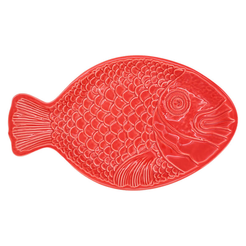 Fischplatte Rot aus Keramik, klein - 3 x 13,5 x 23,5 cm von Vista Portuguese