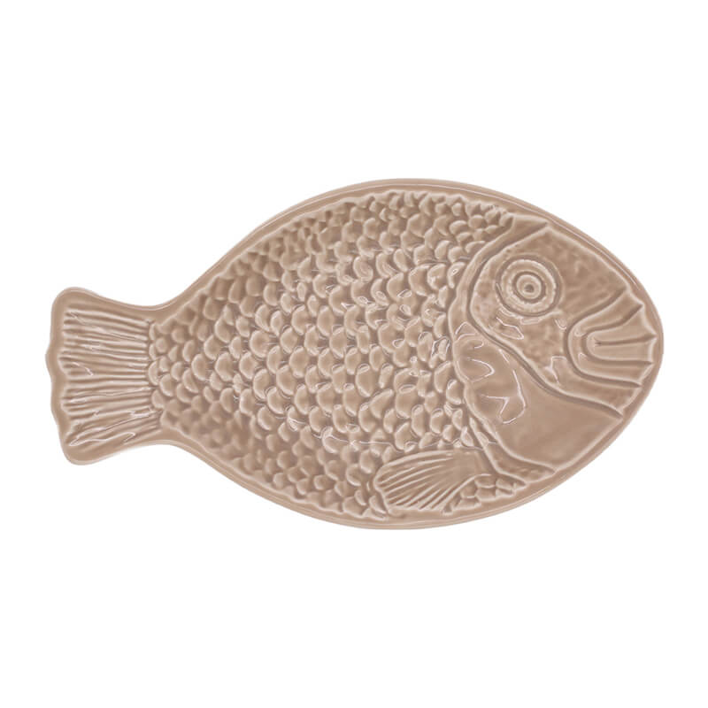 Fischplatte Beige aus Keramik, klein - 3 x 13,5 x 23,5 cm von Vista Portuguese