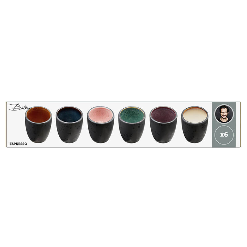 BITZ Espressotassen aus Steinzeug 100 ml 6er Set, schwarz - bunt weitere Ansicht BITZ Espressotassen aus Steinzeug 100 ml 6er Set, schwarz - bunt