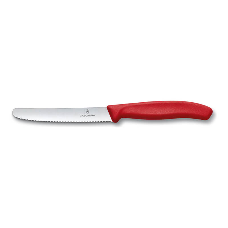 Victorinox Tomaten- & Tafelmesser Swiss Classic rund 11 cm mit Wellenschliff, Griff rot weitere Ansicht Victorinox Tomaten- & Tafelmesser Swiss Classic rund 11 cm mit Wellenschliff, Griff rot