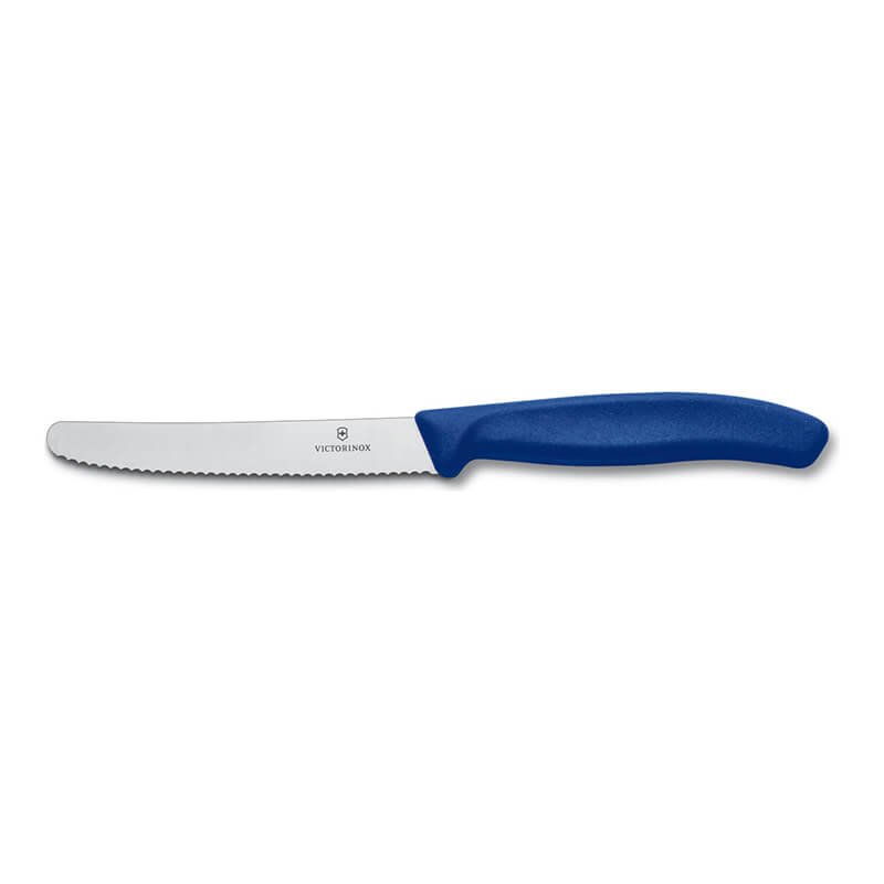 Victorinox Tomaten- & Tafelmesser Swiss Classic rund 11 cm mit Wellenschliff, Griff blau weitere Ansicht Victorinox Tomaten- & Tafelmesser Swiss Classic rund 11 cm mit Wellenschliff, Griff blau