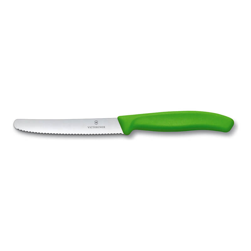 Victorinox Tomaten- & Tafelmesser Swiss Classic rund 11 cm mit Wellenschliff, Griff grün weitere Ansicht Victorinox Tomaten- & Tafelmesser Swiss Classic rund 11 cm mit Wellenschliff, Griff grün
