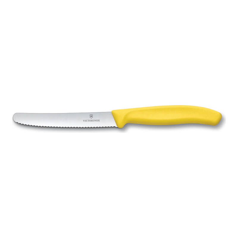 Victorinox Tomaten- & Tafelmesser Swiss Classic rund 11 cm mit Wellenschliff, Griff gelb weitere Ansicht Victorinox Tomaten- & Tafelmesser Swiss Classic rund 11 cm mit Wellenschliff, Griff gelb