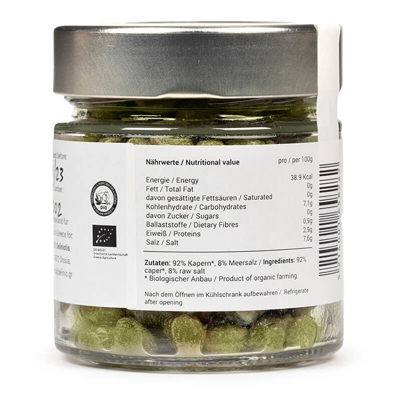 Kapern in Meersalz Bio aus Griechenland von DELINIO, 115 g