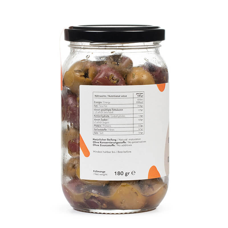 Bio Oliven Mix grüne & schwarze Oliven - mariniert von DELINIO, 180 g