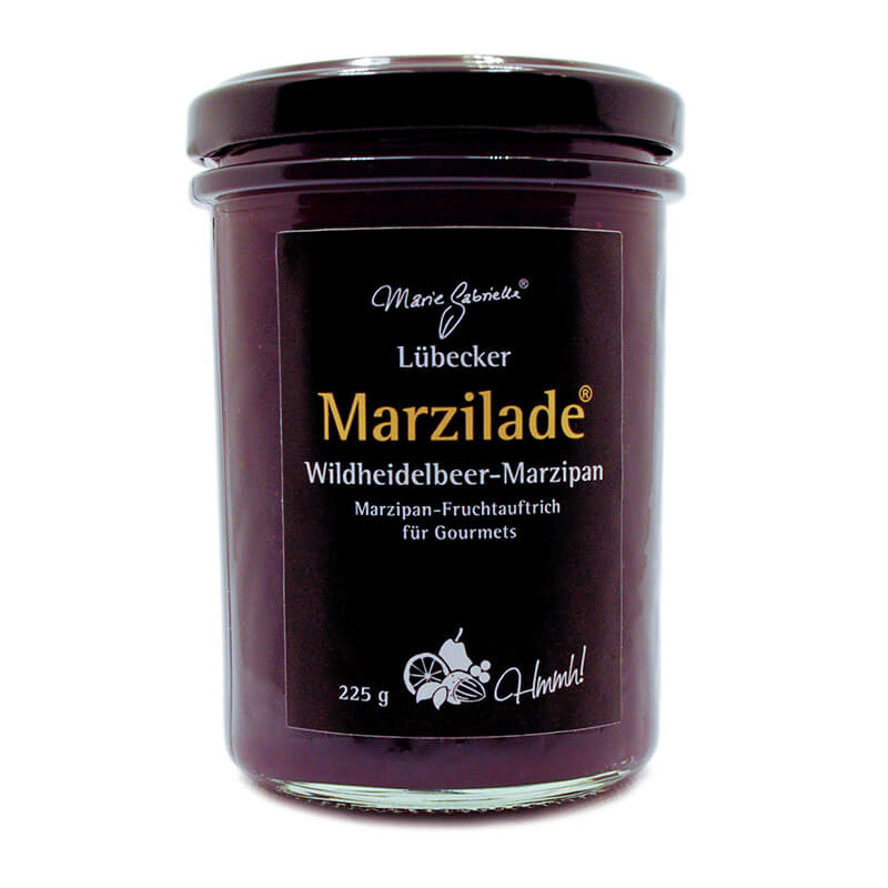 Lübecker Marzilade Wildheidelbeere-Marzipan Fruchtaufstrich für Gourmets, 225 g weitere Ansicht Lübecker Marzilade Wildheidelbeere-Marzipan Fruchtaufstrich für Gourmets, 225 g