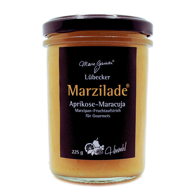 Lübecker Marzilade Aprikose Maracuja-Marzipan Fruchtaufstrich für Gourmets, 225 g weitere Ansicht Lübecker Marzilade Aprikose Maracuja-Marzipan Fruchtaufstrich für Gourmets, 225 g
