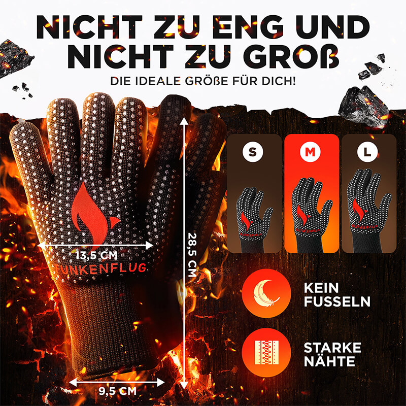 Grillhandschuhe Gr. M feuerfest & hitzebeständig von Funkenflug weitere Ansicht Grillhandschuhe Gr. M feuerfest & hitzebeständig von Funkenflug