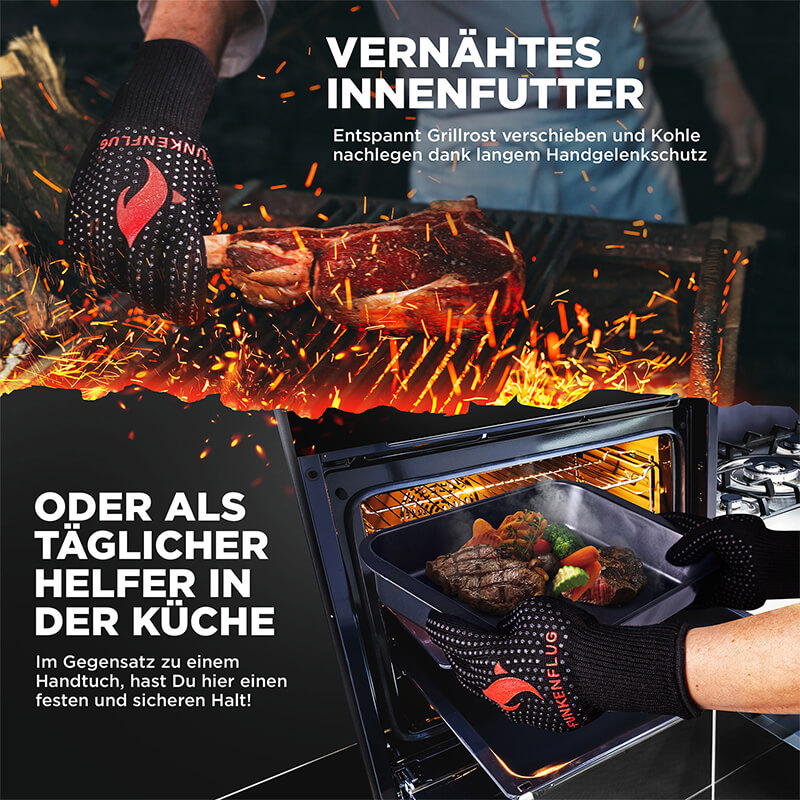 Grillhandschuhe Gr. L/XL feuerfest & hitzebeständig von Funkenflug weitere Ansicht Grillhandschuhe Gr. L/XL feuerfest & hitzebeständig von Funkenflug
