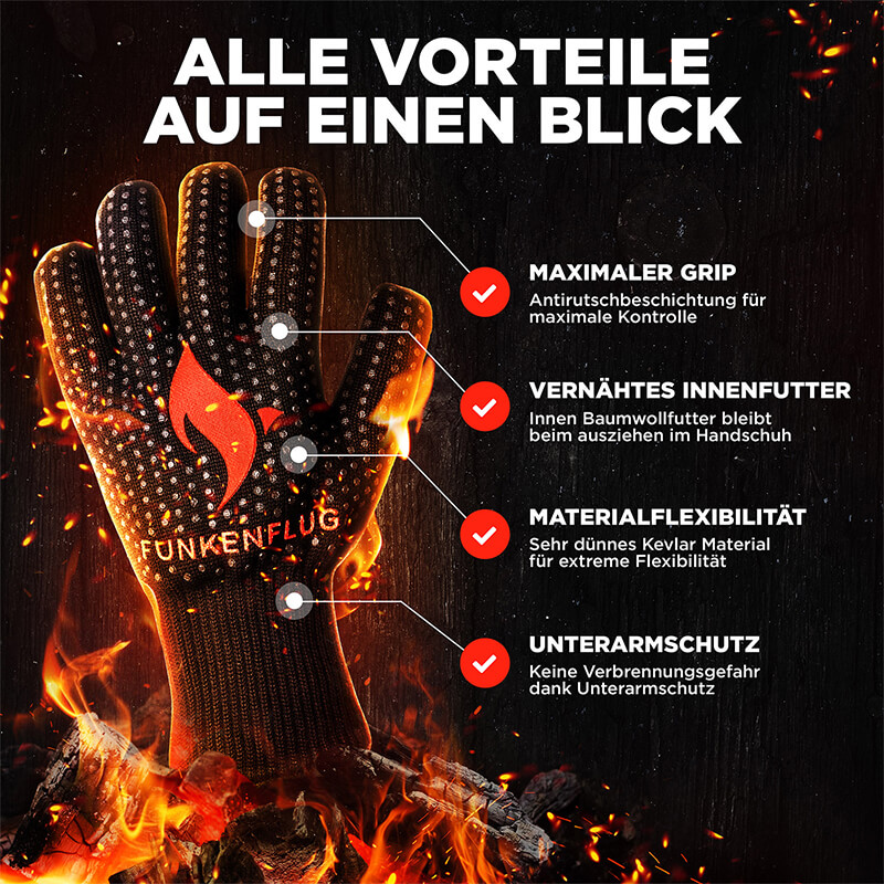 Grillhandschuhe Gr. L/XL feuerfest & hitzebeständig von Funkenflug weitere Ansicht Grillhandschuhe Gr. L/XL feuerfest & hitzebeständig von Funkenflug