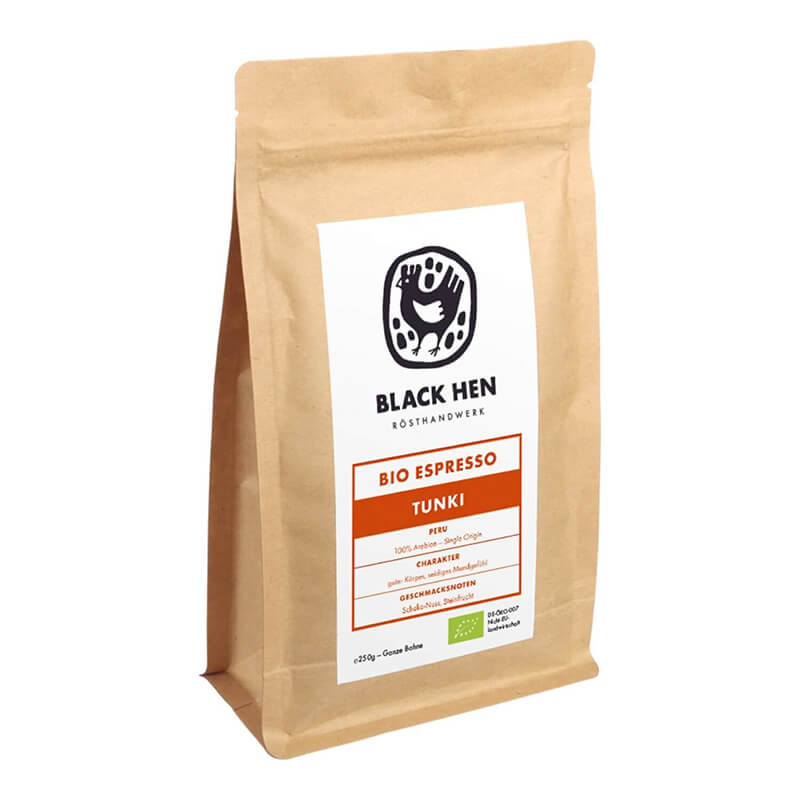 Bio Espresso Tunki Bohnen von Black Hen, 250 g weitere Ansicht Bio Espresso Tunki Bohnen von Black Hen, 250 g