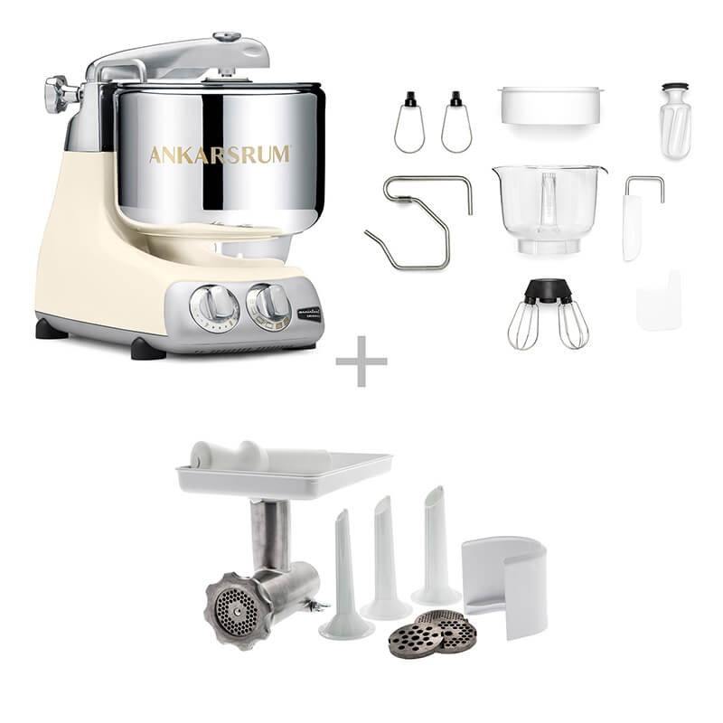 Ankarsrum Küchenmaschine Assistent inkl. Fleischwolf Set, light creme