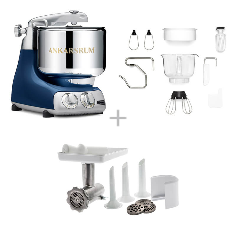 Ankarsrum Küchenmaschine Assistent inkl. Fleischwolf Set, ocean blue