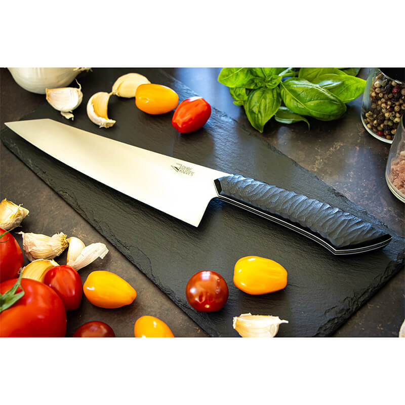 Santokumesser RAW-Edition von JOHBE Knives, Griff Schwarz, rostfrei weitere Ansicht Santokumesser RAW-Edition von JOHBE Knives, Griff Schwarz, rostfrei