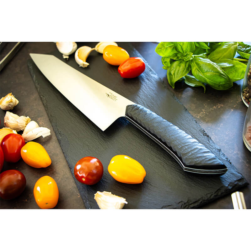 Santokumesser RAW-Edition von JOHBE Knives, Griff Schwarz, rostfrei weitere Ansicht Santokumesser RAW-Edition von JOHBE Knives, Griff Schwarz, rostfrei