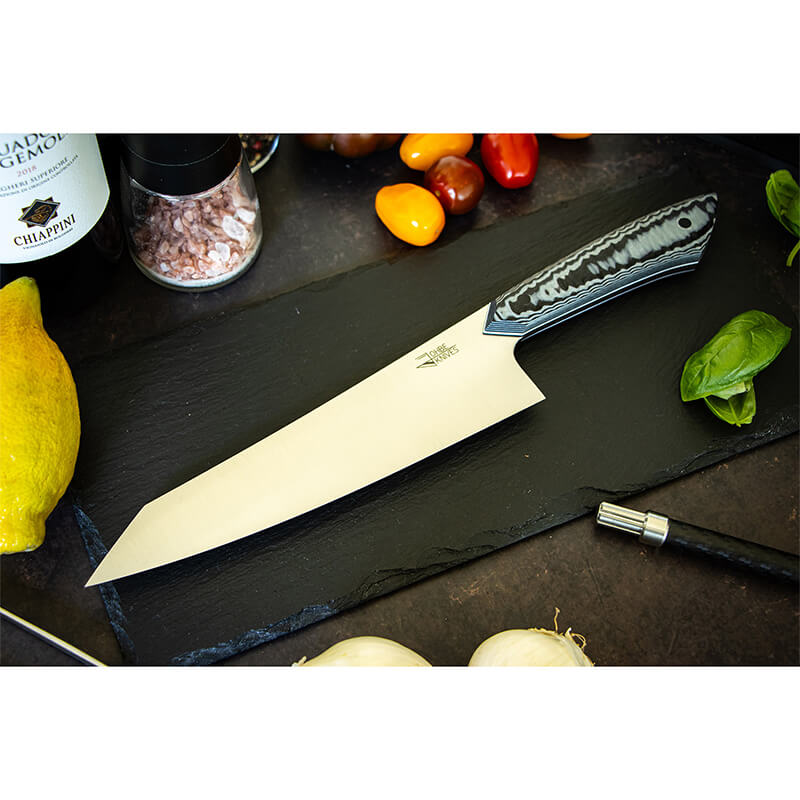 Santokumesser RAW-Edition von JOHBE Knives, Griff Schwarz-Grau, rostfrei weitere Ansicht Santokumesser RAW-Edition von JOHBE Knives, Griff Schwarz-Grau, rostfrei