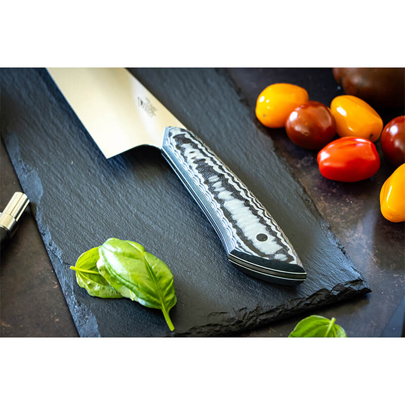 Santokumesser RAW-Edition von JOHBE Knives, Griff Schwarz-Grau, rostfrei weitere Ansicht Santokumesser RAW-Edition von JOHBE Knives, Griff Schwarz-Grau, rostfrei