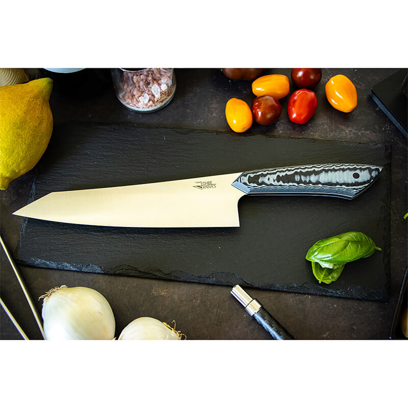 Santokumesser RAW-Edition von JOHBE Knives, Griff Schwarz-Grau, rostfrei weitere Ansicht Santokumesser RAW-Edition von JOHBE Knives, Griff Schwarz-Grau, rostfrei