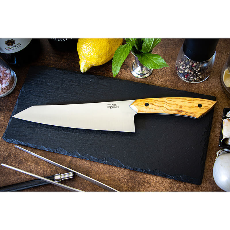 Santokumesser RAW-Edition von JOHBE Knives, Griff Olivenholz, rostfrei weitere Ansicht Santokumesser RAW-Edition von JOHBE Knives, Griff Olivenholz, rostfrei