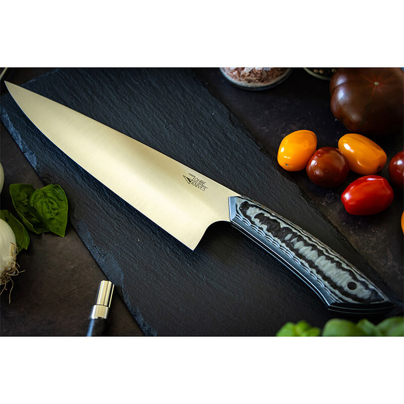 Kochmesser RAW-Edition von JOHBE Knives, Griff Schwarz-Grau, rostfrei weitere Ansicht Kochmesser RAW-Edition von JOHBE Knives, Griff Schwarz-Grau, rostfrei