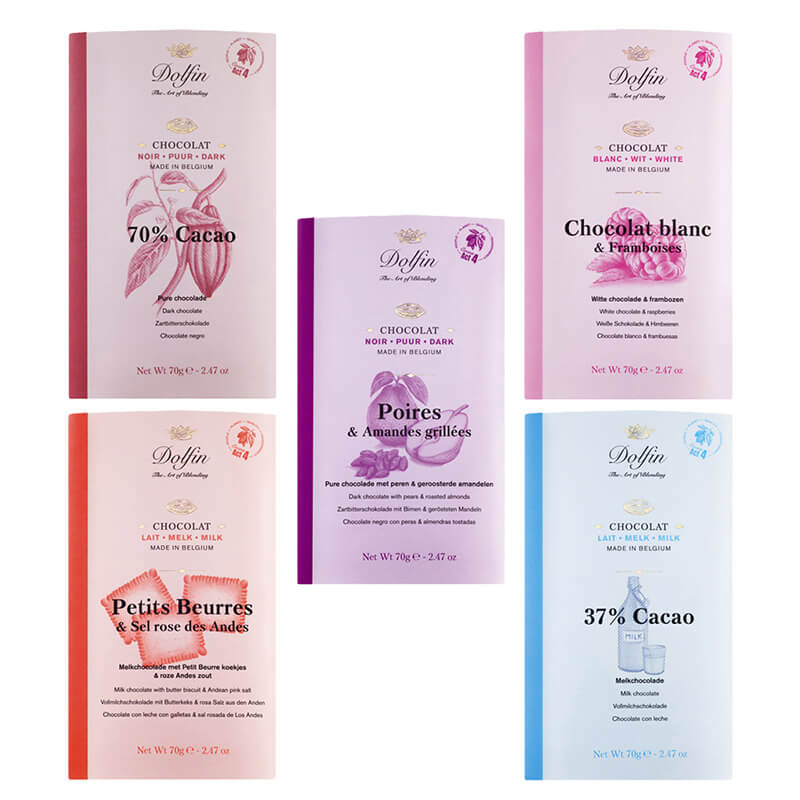 5er Tafelschokoladen Probierpaket von Dolfin, 5 x 70 g
